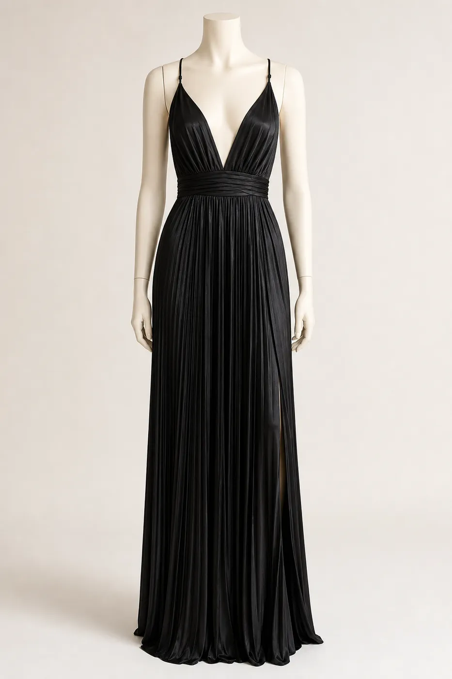 Signature Long Pleated Satin Dress No.12